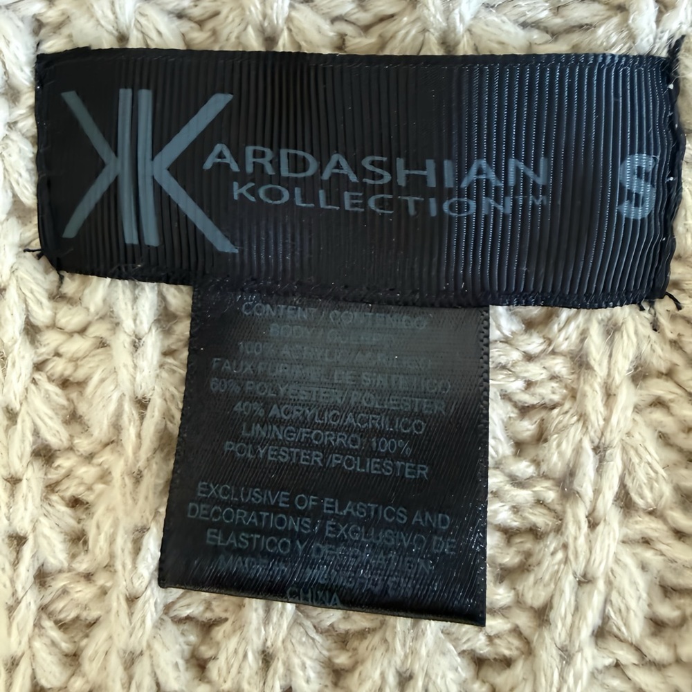 Kardashian Kollection Faux Fur Vest S Cream Knit Back Rabbit Style Open Front - Picture 6 of 11